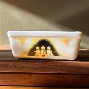 Vintage Festive Snowman Ceramic Mini Loaf Pan By Nantucket